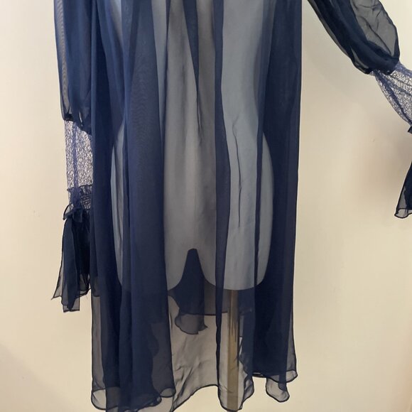 Gracia Sheer Ruffled Mini Dress Tunic Size L Navy Oversized Fairy Bridgerton - Picture 6 of 12
